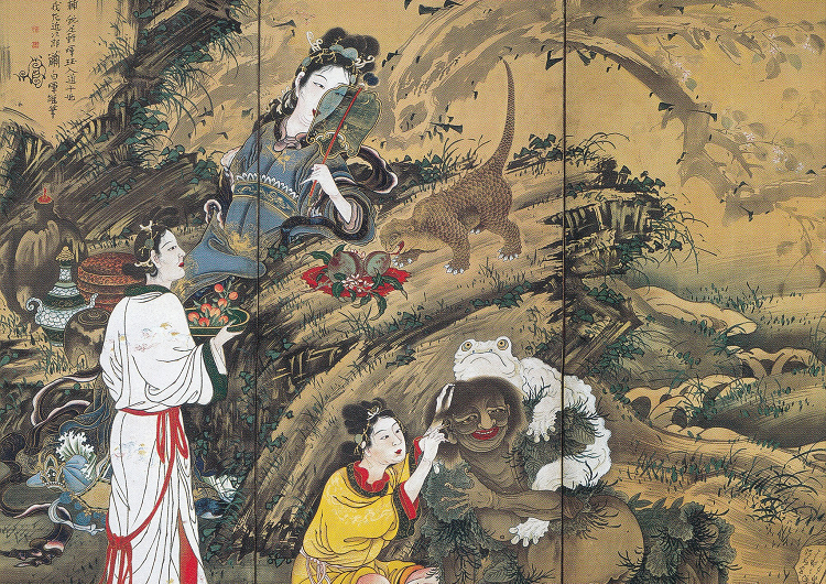 人気大得価掛軸・英一蝶（1652～1724）・猿まわし・江戸中期の画家・本姓は藤原・画号は北窓翁 人物、菩薩