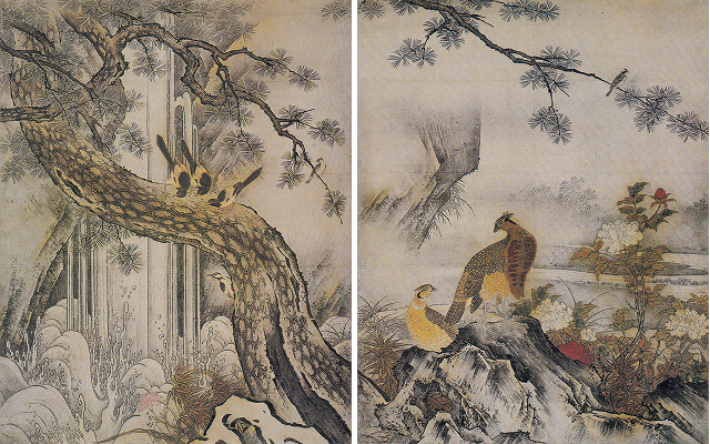 狩野元信「四季花鳥図」（８幅のうち２幅）重文　京都・大仙院蔵