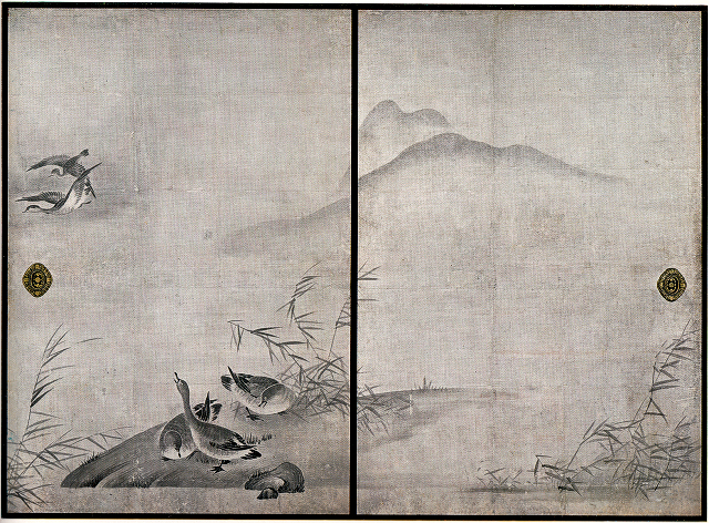小栗宗湛・宗継「芦雁図」6面のうち2面 京都国立博物館蔵(大徳寺養徳院旧蔵)