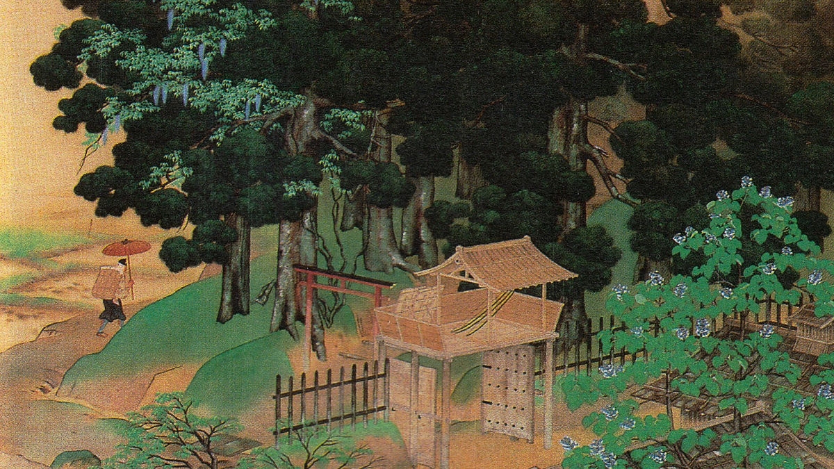 田村彩天 紫藤の鹿と祠宮図 石川県 寺崎広業師事 帝展 聖徳太子奉讃美術展 掛軸 田村彩天 紫藤の鹿と祠宮図 石川県 寺崎広業師事 帝展 聖徳太子奉讃