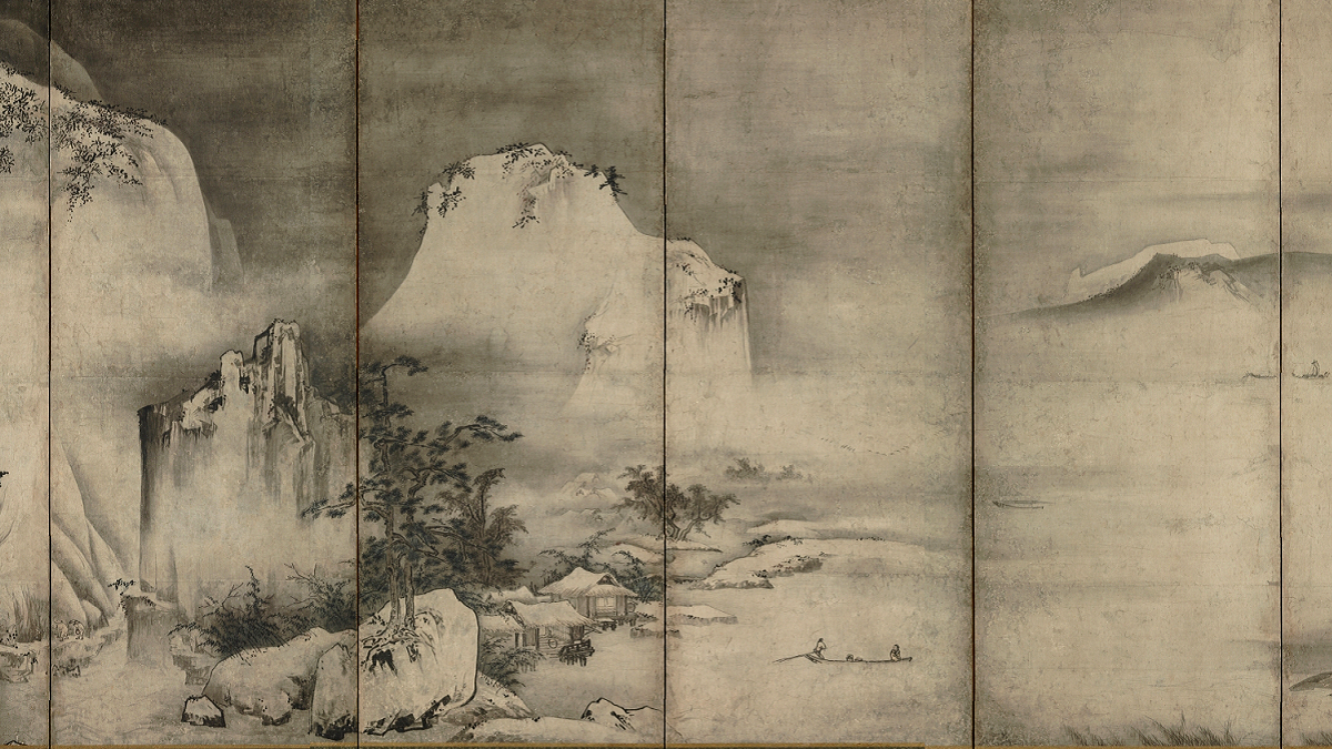 周文釈迦図 紙本水墨画 落款印譜在参考（名家全書鑑定必携日本画人伝