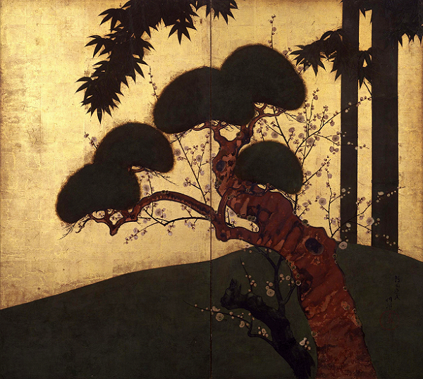 立林何帠「松竹梅図屏風」東京国立博物館蔵