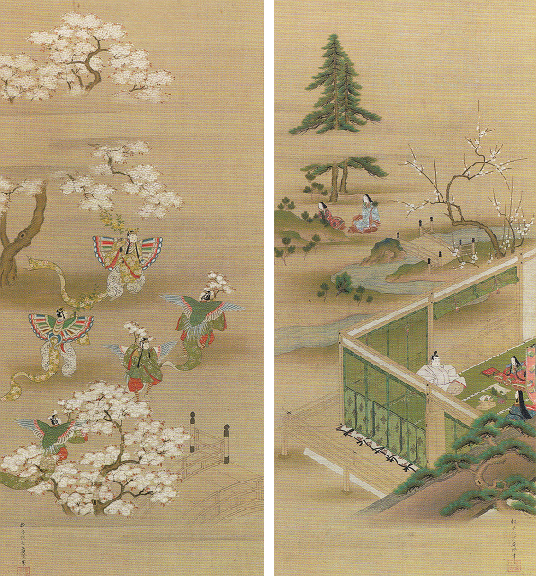 板谷桂舟（廣隆）「源氏物語図」（左：胡蝶、右：初音）