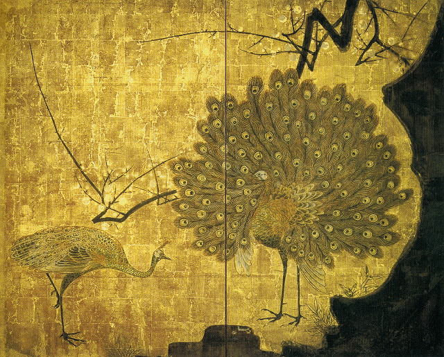 尾形光琳「孔雀立葵図屏風」(右隻)重文