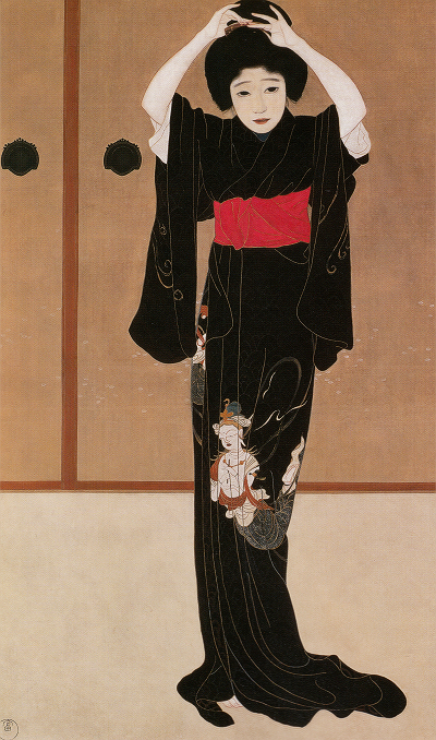 北野恒富「鏡の前」
