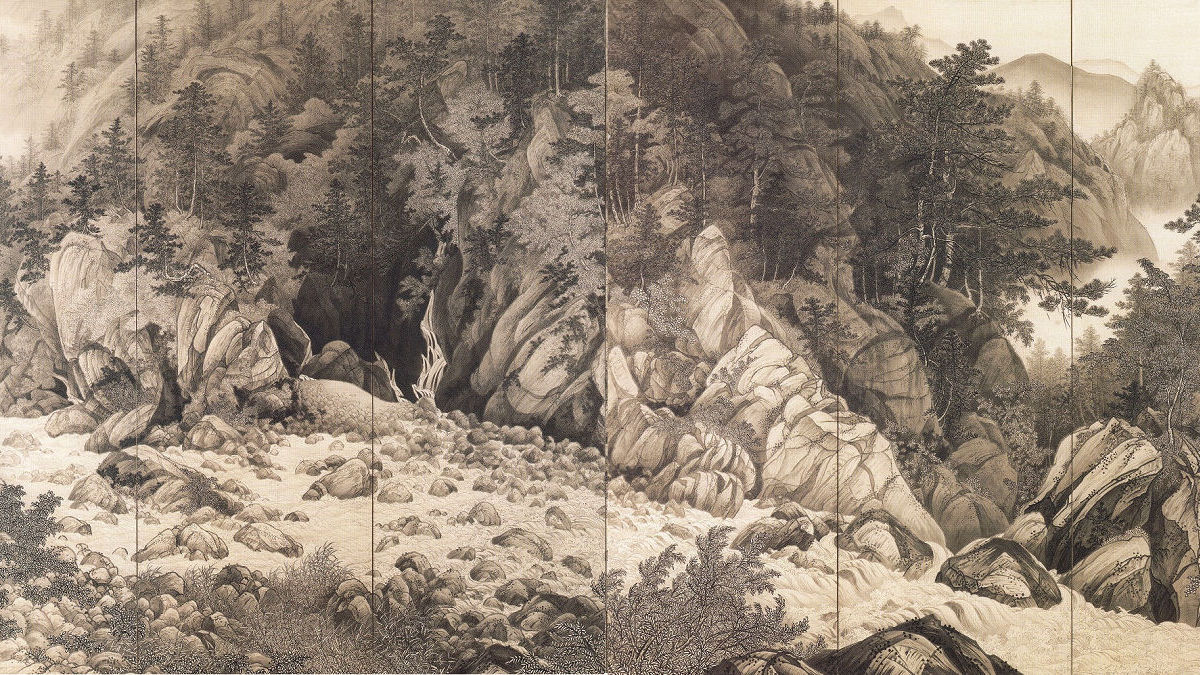 絵巻風日本画「浮き舟」M0号 | 「シナモン」小さなハープと絵画