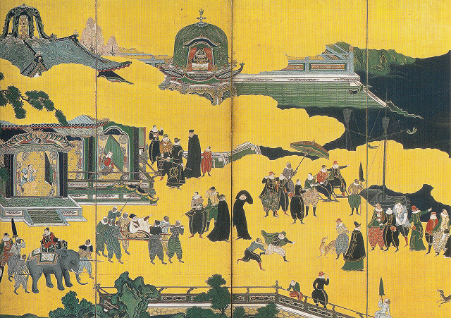 狩野内膳「南蛮屏風」（部分）重文　神戸市立博物館蔵