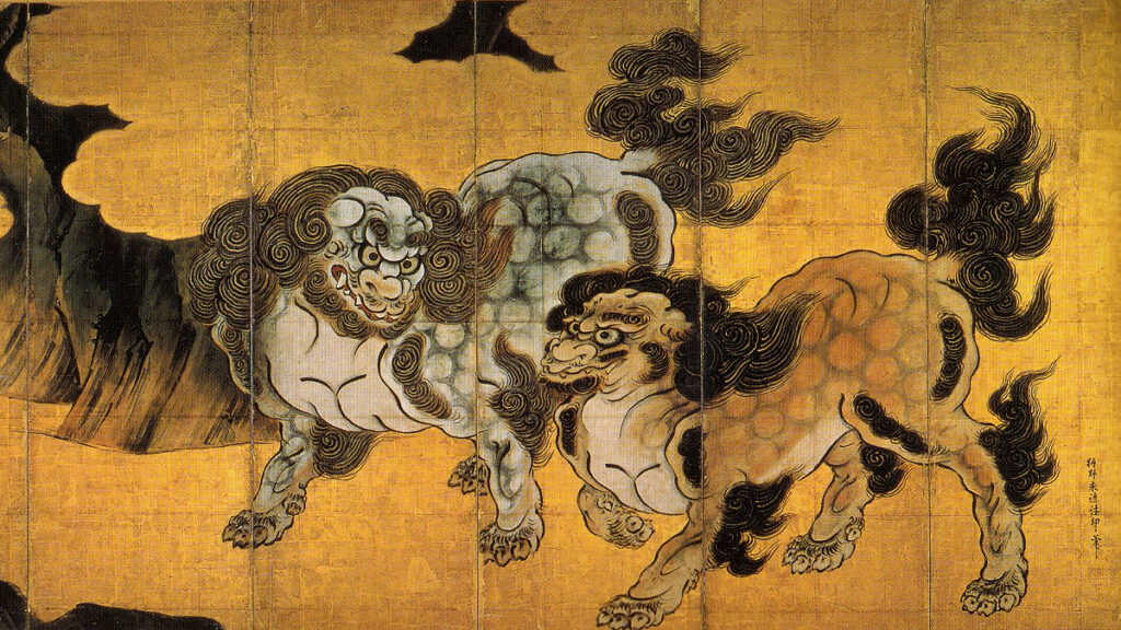 狩野永徳「唐獅子図屏風」宮内庁三の丸尚蔵館蔵