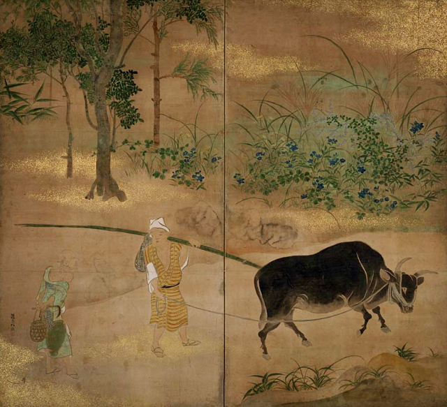 渡辺始興「農夫図屏風」東京国立博物館