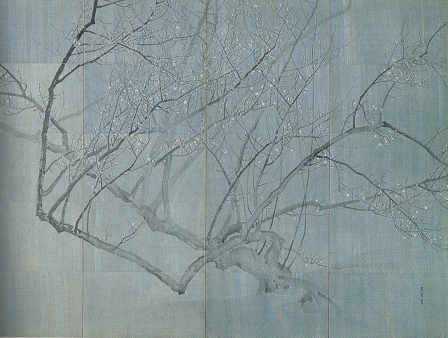 呉春「白梅図屏風」(部分)重文 逸翁美術館蔵