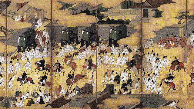 土佐光茂「車争図屏風」右隻（部分）京都・仁和寺蔵