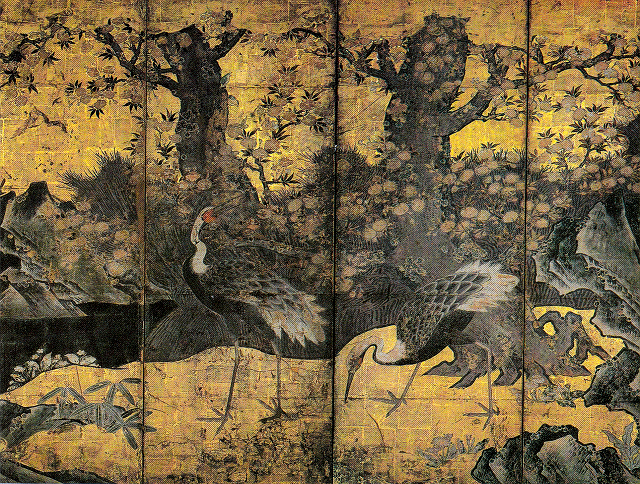 狩野宗秀「花鳥図屏風」（右隻部分）