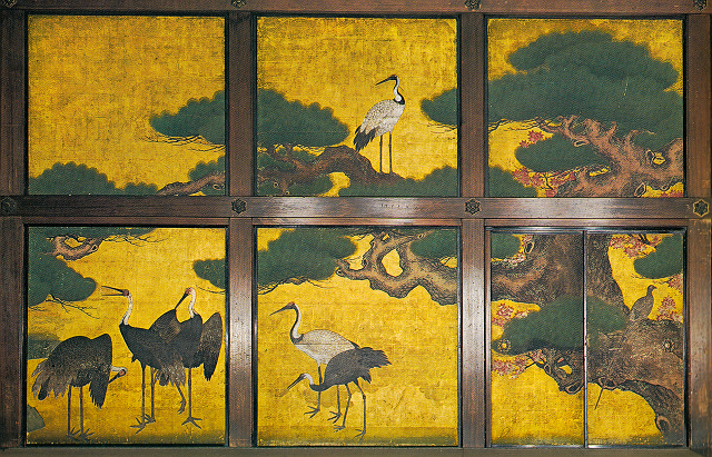 渡辺了慶「松に鶴図」京都・西本願寺対面所下段の間、西側障壁画