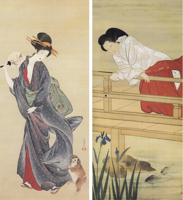山口素絢 左:「美人に犬図」、右:「女官図(緋大腰袴着用)」