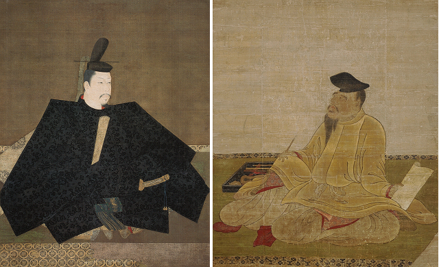 左:伝藤原隆信「伝源頼朝(足利直義)像」京都・神護寺蔵右:伝藤原信実「柿本人麻呂像」東京国立博物館蔵