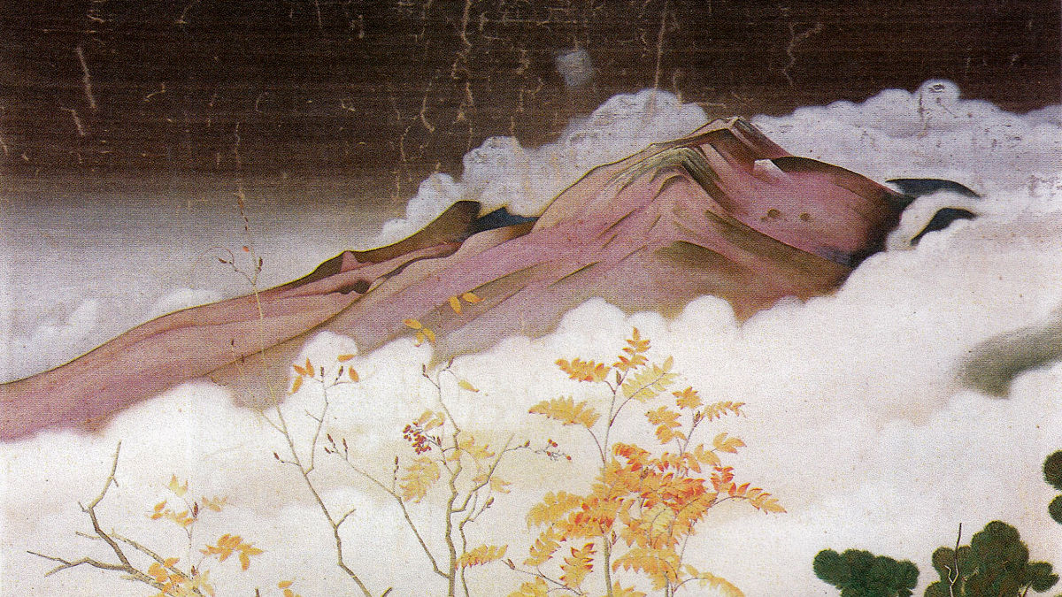 縦208cm昭和初期 玉井敬泉 白山御膳峯と雷鳥 掛軸 日本画 絵画 美術 骨董  時代物